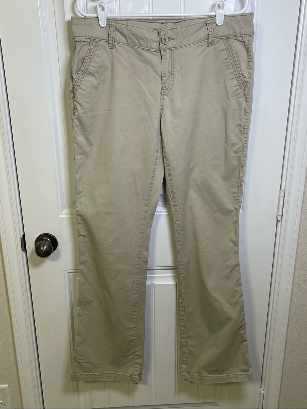 Maurices Women's 14 Long Tan Straight Leg Khaki Pants Tall Stretch